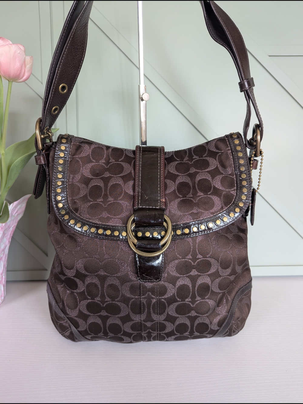 Coach Soho Vintage Metallic Signature Studded Flap Shoulder Bag
